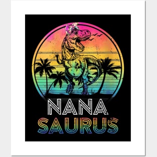 Nanasaurus Dinosaur Nana Saurus Family Matching Tie Dye Posters and Art